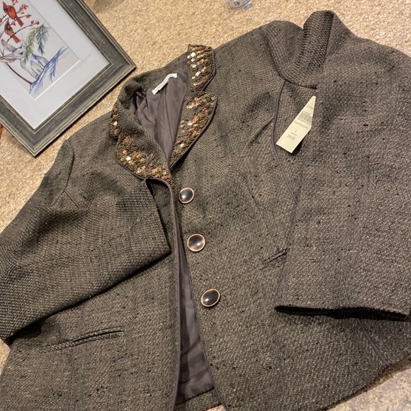 NWT Coldwater Creek Brown Lined Sequin Detail Misses Jacket L 14-16 - Picture 1 of 15